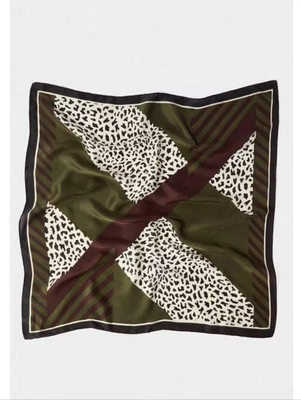 Silk-feel Brown & Cream  Women's Headscarf, Neckscarf